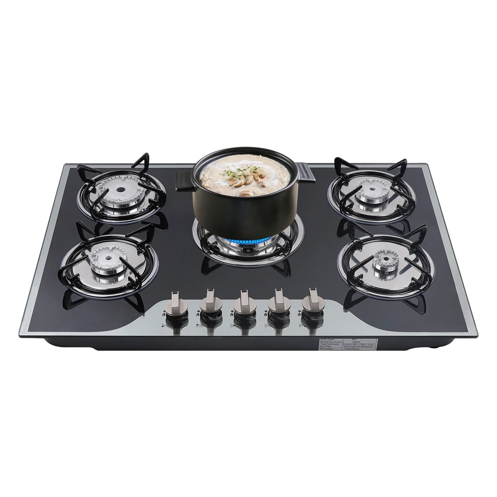 5-Burner Gas Stove LPG NG Dual Fuel Hob Stainless Steel