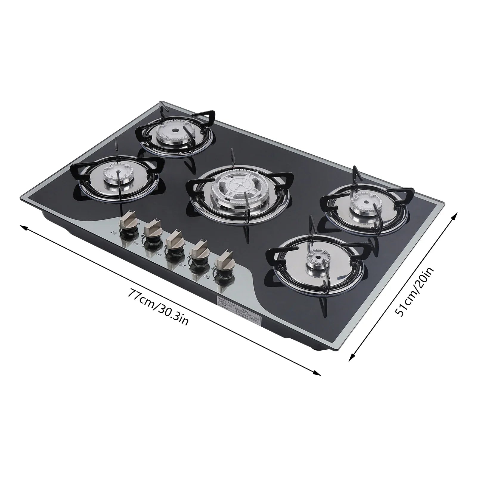 5-Burner Gas Stove LPG NG Dual Fuel Hob Stainless Steel