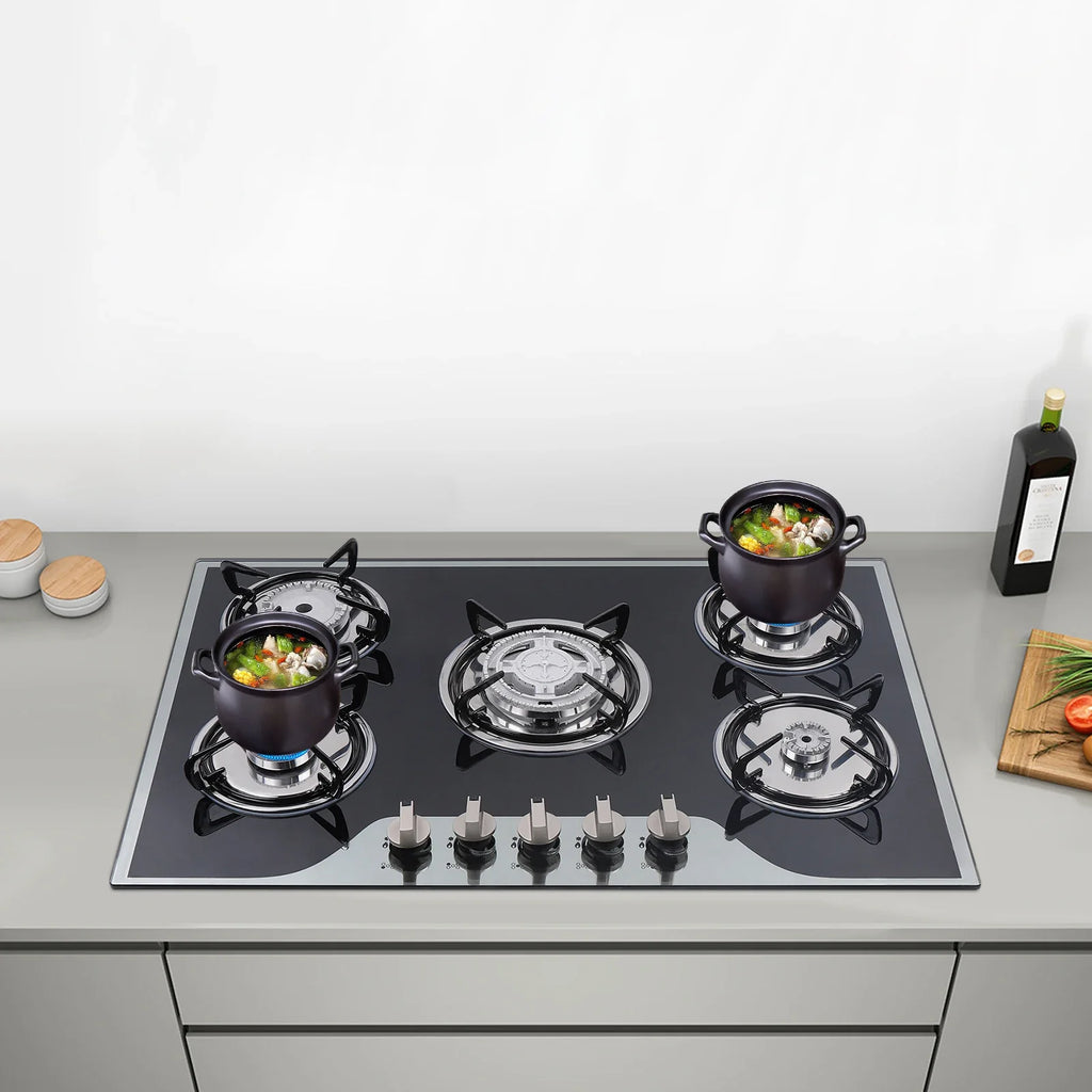 5-Burner Gas Stove LPG NG Dual Fuel Hob Stainless Steel
