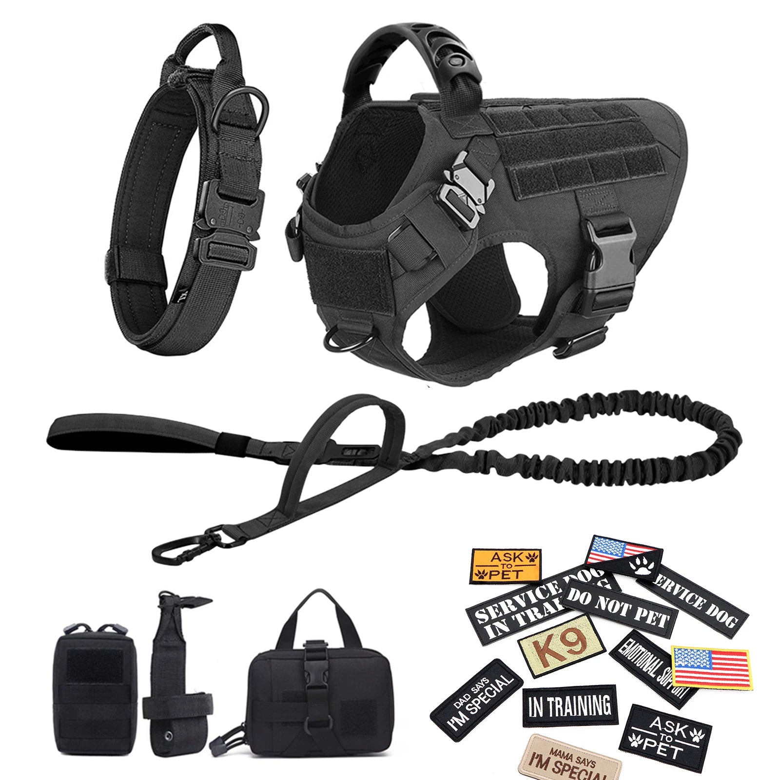 PetTravel Military Dog Harness Vest Set For Malinois Training