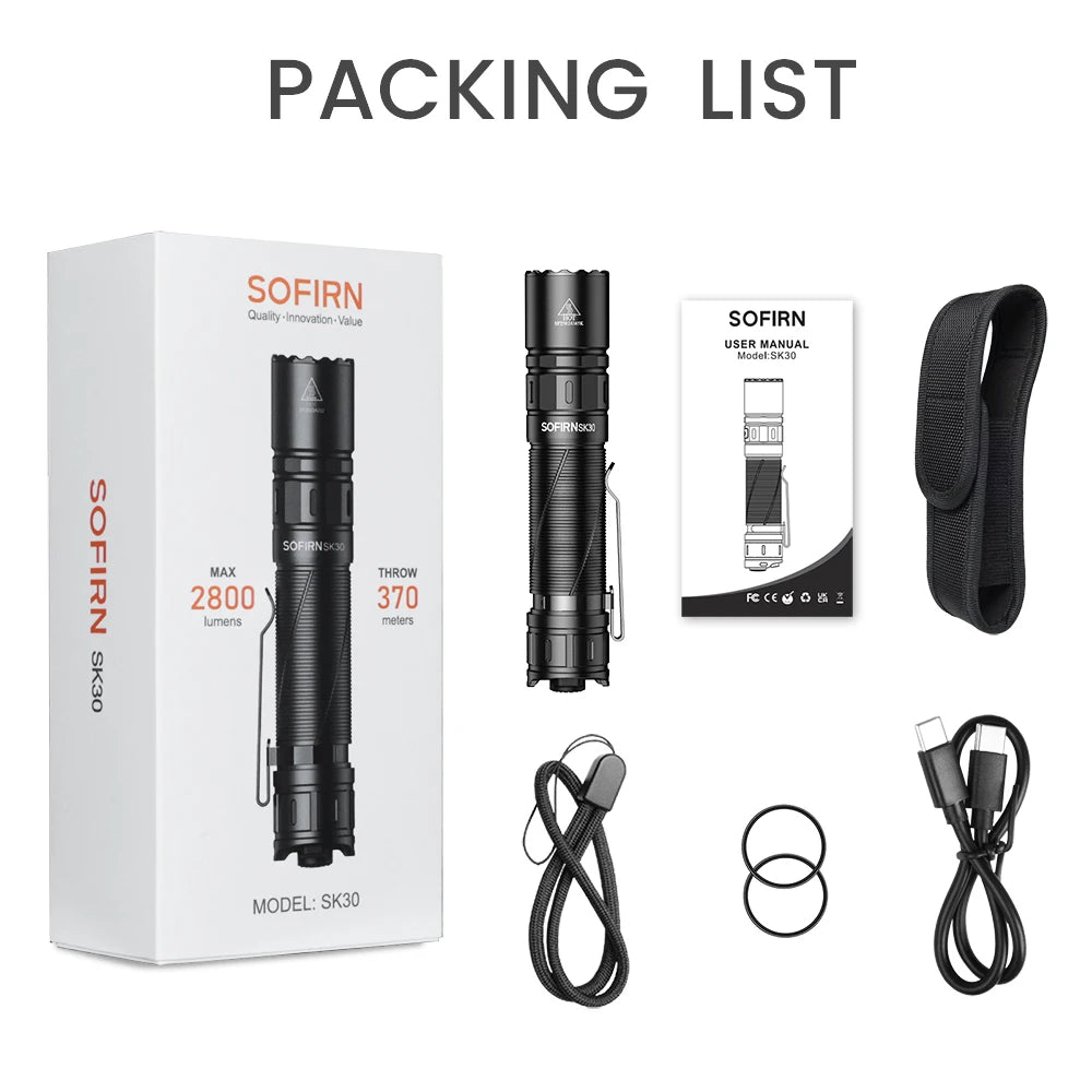Sofirn SK30 21700 Rechargeable Tactical Flashlight Dual Tail Switches
