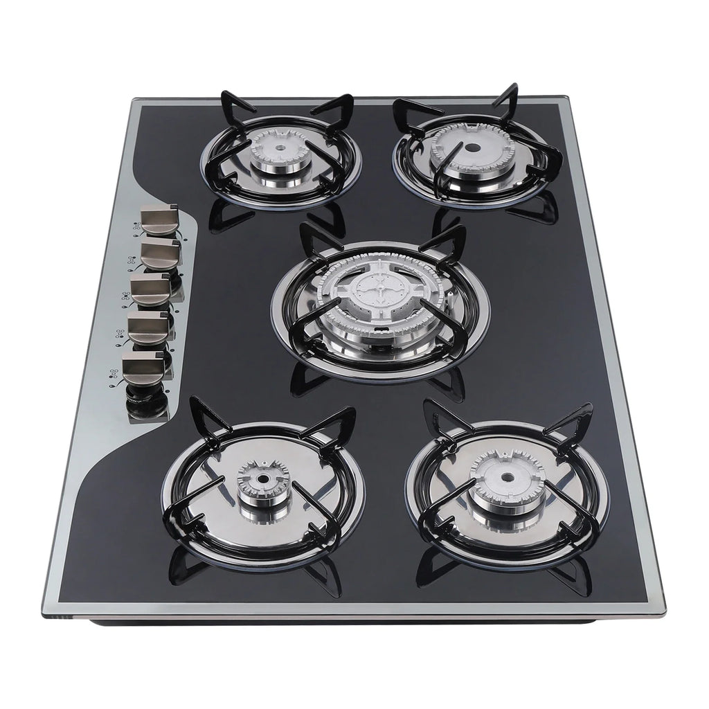 5-Burner Gas Stove LPG NG Dual Fuel Hob Stainless Steel