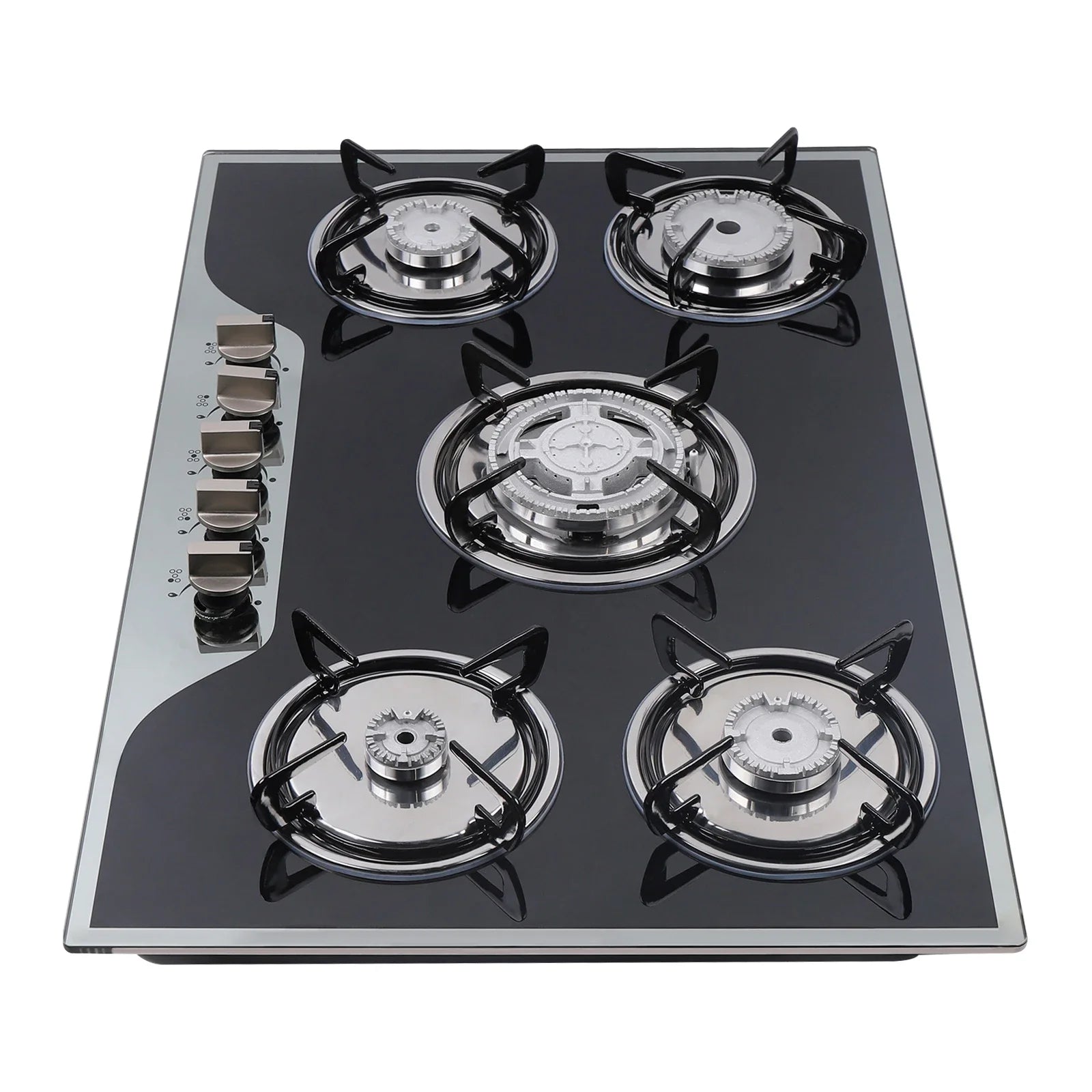 5-Burner Gas Stove LPG NG Dual Fuel Hob Stainless Steel